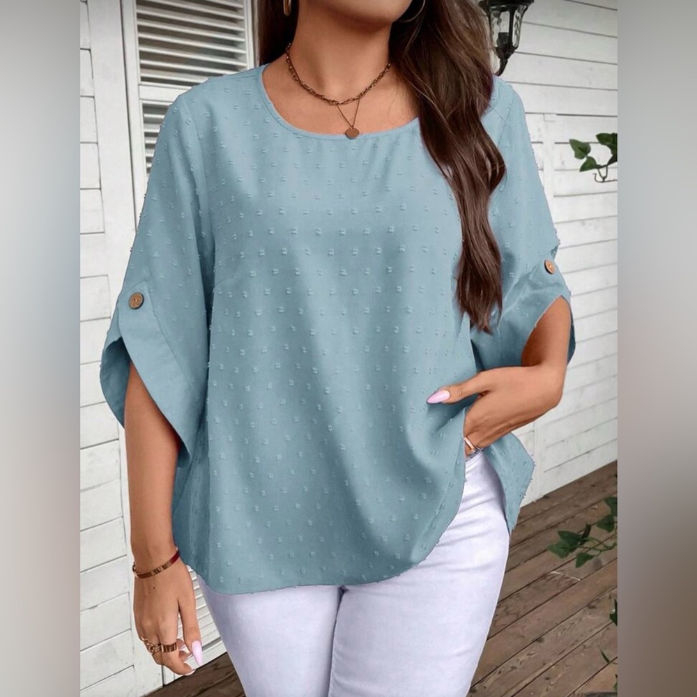 SHEIN Teal Textured Blouse with Button Detail